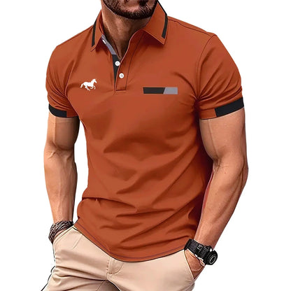 100% Polyester Men Summer Short Sleeve Fashion Lapel Business Casual Polo Shirt Men Slim Pure Color Golf Polo Shirt Tops . - Ellianto fashion Men's