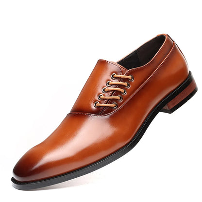 Stylish Man Oxford Shoes Leather Lace Up Mens Business Casual Dress Shoe Fashion Wedding Party British Style Comfortable - Ellianto fashion Men's