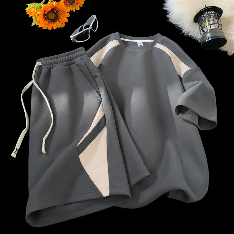Set Men's Shorts Set Short Sleeve T-shirt Two Piece Casual Sportswear Shorts Polo New Summer Tracksuit Men Sweatpants Men's Clothing - Ellianto fashion Men's