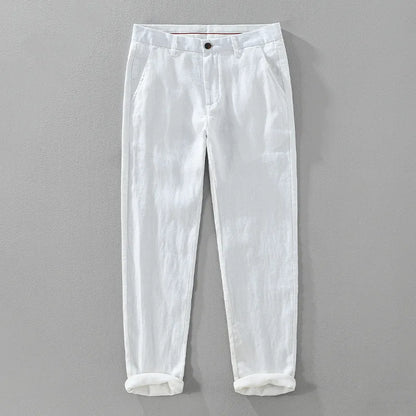 2025 Summer New Casual Pure Linen Slim Pants for Men Clothing Solid Color Slim-fit Straight Trousers EC8175 - Ellianto fashion Men's