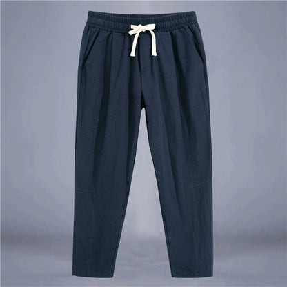 Men's Trousers Cotton Linen Fashion Casual Pants Solid Color Breathable Loose Shorts Straight Drawstring Pants Streetwear Men - Ellianto fashion Men's