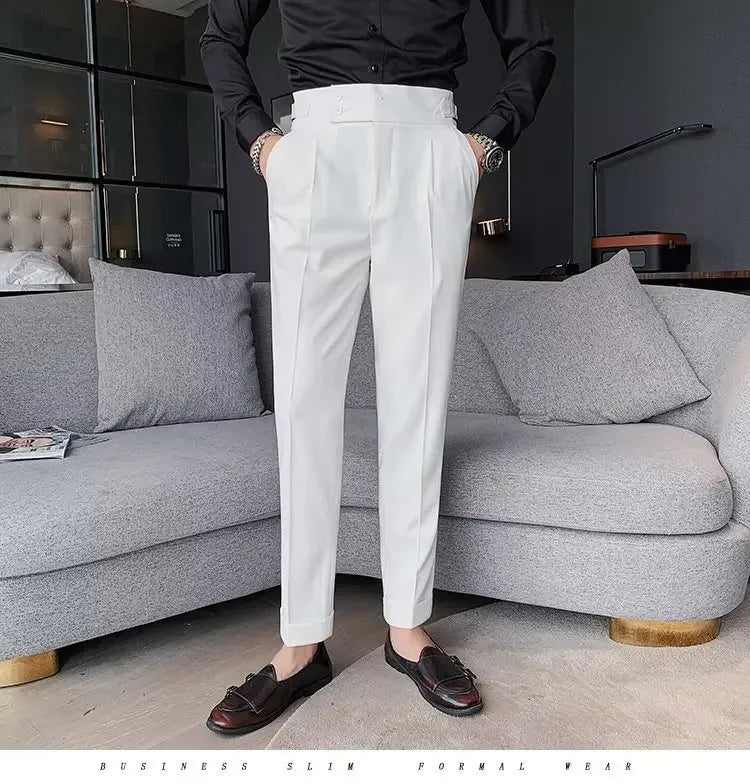 AutumnCasualTrousersMenStraight-LegNarrow-FitHigh-WaistedSlimsBritishStyleSuit Pants BusinessAttire - Ellianto fashion Men's