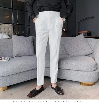 AutumnCasualTrousersMenStraight-LegNarrow-FitHigh-WaistedSlimsBritishStyleSuit Pants BusinessAttire - Ellianto fashion Men's