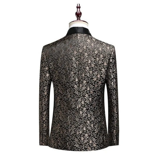 Blazer Men's Fashion Gentleman Business Korean-style Slim-fitting Printed Dress Performance Banquet Host Casual Wedding Blazer - Ellianto fashion Men's