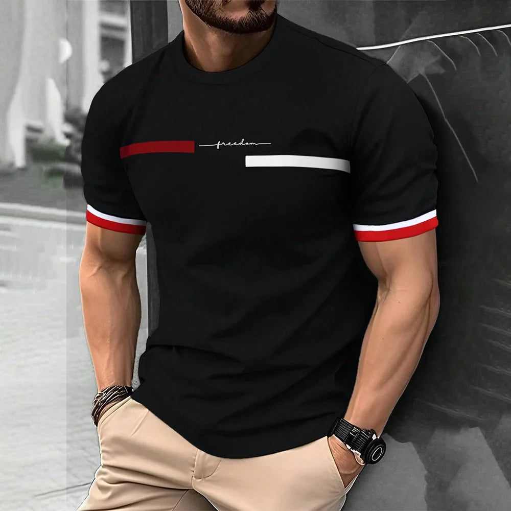 Fashion Summer 3D Stripe Letter Print Men's T Shirt Hip Hop Trend Harajuku Streetwear Casual O-neck Oversized T-shirts Men Tops - Ellianto fashion Men's