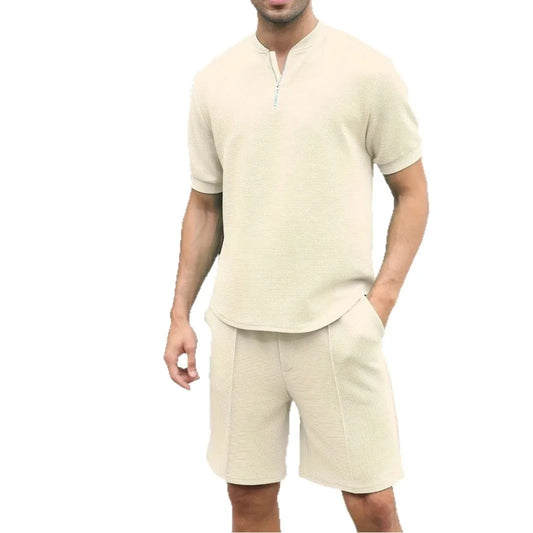 Set Premium Spot European and American summer new solid color shorts suit men - Ellianto fashion Men's