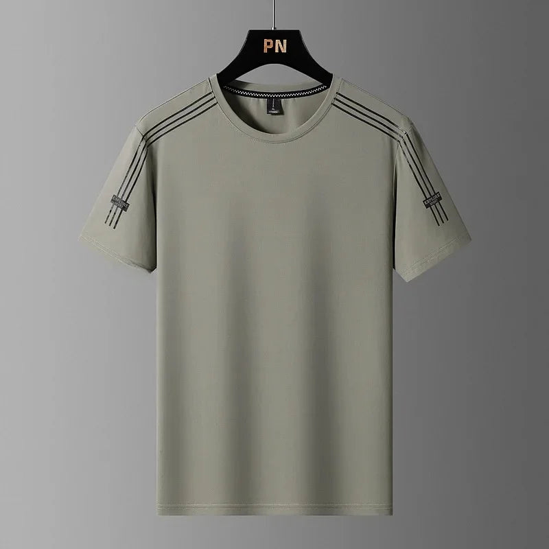 Summer Printed Ice Silk Men's T-shirt Sport Casual Running Fitness Breathable Short Sleeve Large Size Quick Dry Top - Ellianto fashion Men's