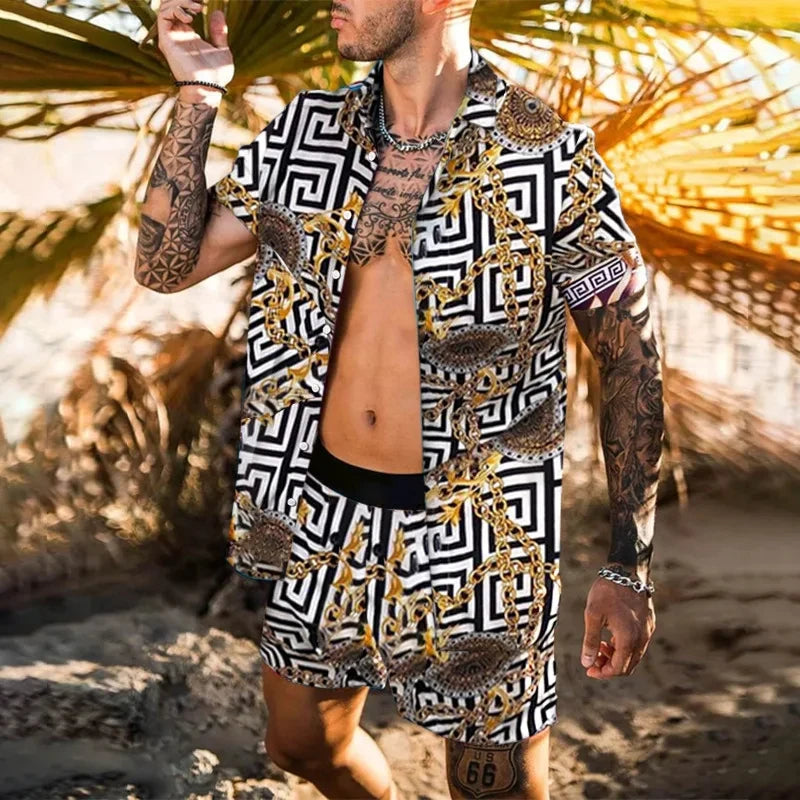 Hawaiian Shirt Sets 3D Printed Men's Fashion Short Sleeves Shirts Oversized Beach Shorts Summer Streetwear Suits Clothing - Ellianto fashion Men's
