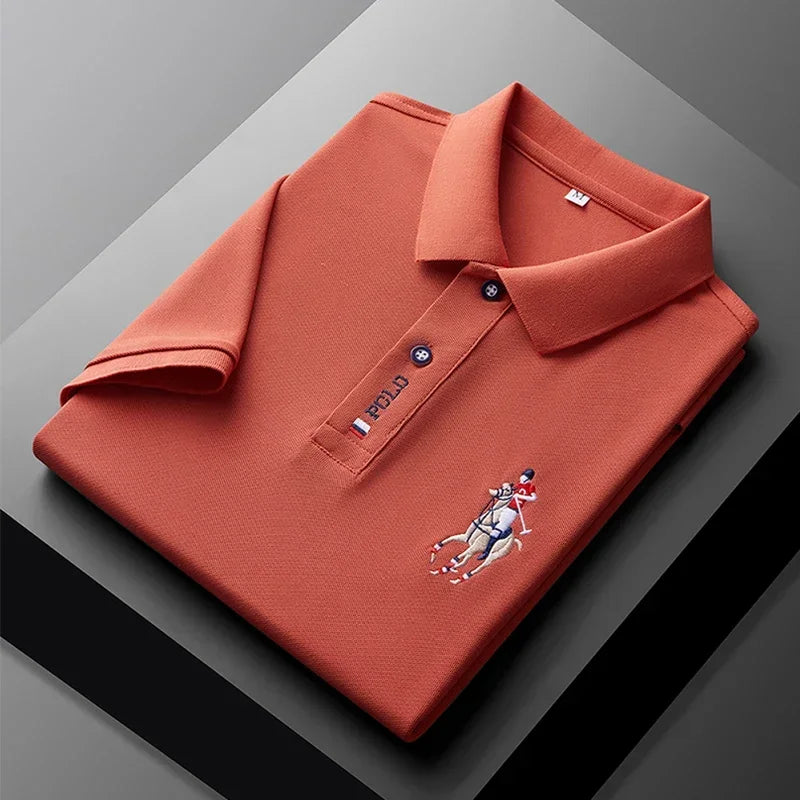 Set 2025 European and American men's embroidered casual and fashionable business short-sleeved POLO shirt, summer comfortable and br - Ellianto fashion Men's