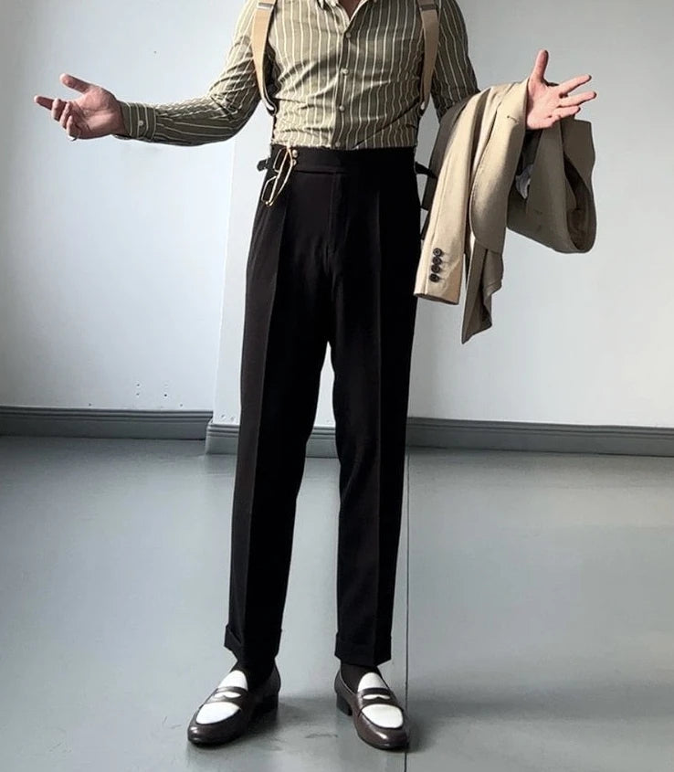 High Waist Slim Fit Business Man Suits Pants Summer 2025 Cheap Elegant Fashion Homme Up Straight Suit Trousers for Men - Ellianto fashion Men's