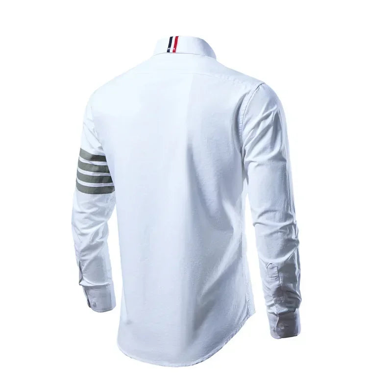 2025 Trend Mens Shirts Casual Soft Thin Cotton Slim Luxury Long Sleeve Striped Solid Shirt Male Streetwear - Ellianto fashion Men's