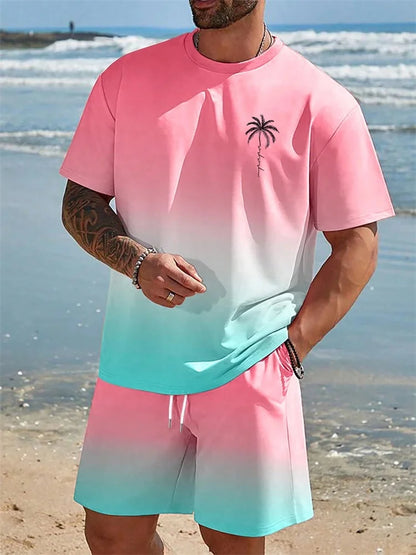 Set Men's Short Sleeve Shorts Set Hawaiian Fashion Suit Summer Casual Outdoor Beach 2pcs Men Clothing Male - Ellianto fashion Men's