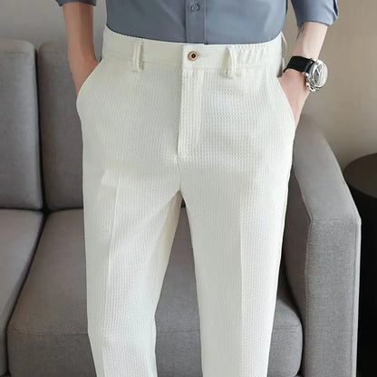 Trousers For Men Social Tailoring Slim Fit Khaki Business Waffle Tressed Work Wear Man Suits Pants Luxury Luxury Spring Clothes - Ellianto fashion Men's
