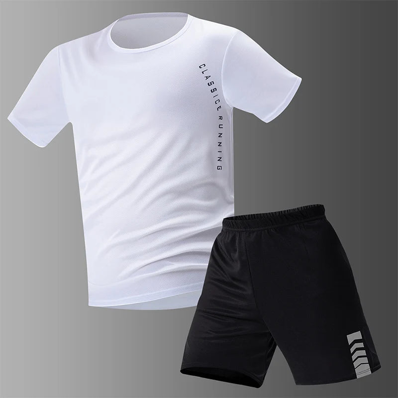 Men’s 2-Piece Sports Quick-Dry Set – Lightweight Round-Neck Shirt & Joker Stretch Shorts for Comfortable Running, Fitness, and Badminton Performance