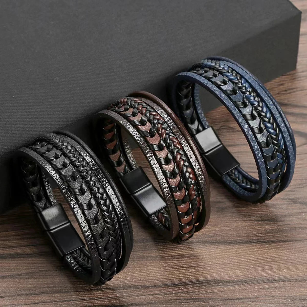 1pc Fashion Accessories MEN'S Multi-layered Vintage Leather Rope Braided Bracelet Alloy Magnetic Buckle Bracelet - Ellianto fashion Men's