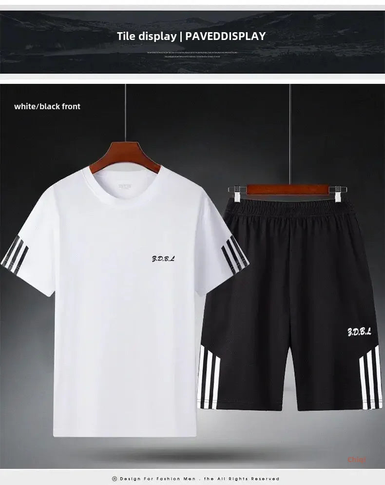 2025 Summer New Men's Round Neck Short Sleeve Casual Loose-fit Quick Dry Breathable Sports Suit - Ellianto fashion Men's