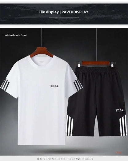 2025 Summer New Men's Round Neck Short Sleeve Casual Loose-fit Quick Dry Breathable Sports Suit - Ellianto fashion Men's