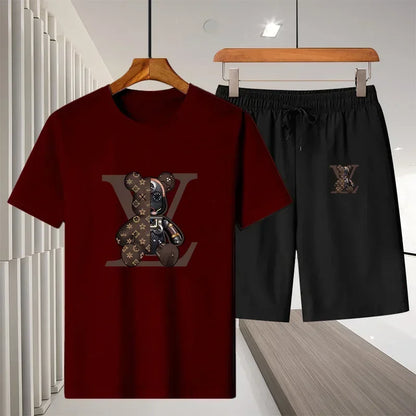Set 2025 Summer Men's Outdoor Leisure Fitness Jogging Set: Breathable pure cotton short-sleeved T-shirt + quick-drying Shorts, a two - Ellianto fashion Men's
