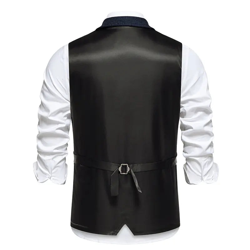 Men's Vintage Casual Suit Vest Fashion Turn Down Collar Business Wedding Formal Party Waistcoat Men Solid Dress Blazer Vests Man - Ellianto fashion Men's