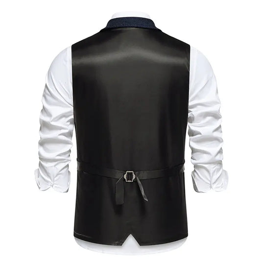 Men's Vintage Casual Suit Vest Fashion Turn Down Collar Business Wedding Formal Party Waistcoat Men Solid Dress Blazer Vests Man - Ellianto fashion Men's
