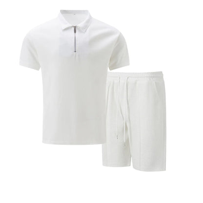 2025 simple men's suit summer new short sleeve shorts two-piece outdoor leisure handsome men's solid color trend suit - Ellianto fashion Men's