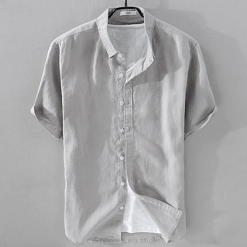 Hawaiian men's short-sleeved tops solid color fashion shirts men's tops 100% cotton and linen slim fit street outdoor daily - Ellianto fashion Men's
