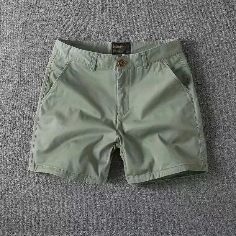 Men’s Summer Cotton Workwear Shorts – Lightweight Slim Straight-Leg Beach Pants with Elastic Waist for Effortless Casual Comfort (Big Sizes Available)