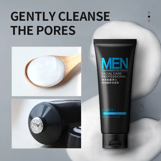 LAIKOU Men Facial Cleanser Moisturizing Oil control Exfoliating Acne Prone Skin Blackhead Remover 50g - Ellianto fashion Men's