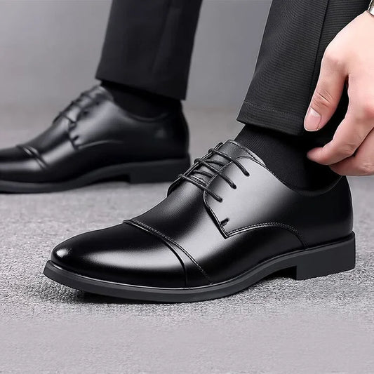 Large Size Men's Leather Shoes Business Formal Derby Breathable Double Buckle Wedding Work Security Office Shoes - Ellianto fashion Men's