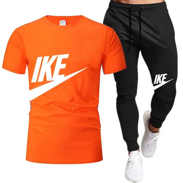 Set The new summer fashion sportswear for 2025: men's short-sleeved high-quality cotton T-shirt + sports shorts 2-piece set, men's c - Ellianto fashion Men's