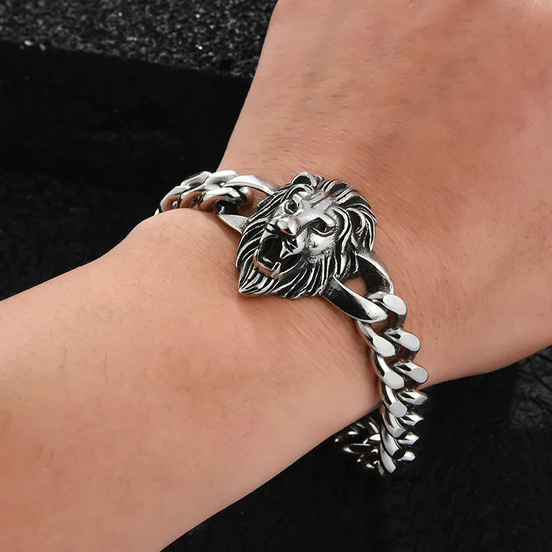 Lion Stainless Steel Bracelet Punk Rock Creative Men's Bracelet Student Jewelry Men's Accessories Gift for Boyfriend - Ellianto fashion Men's