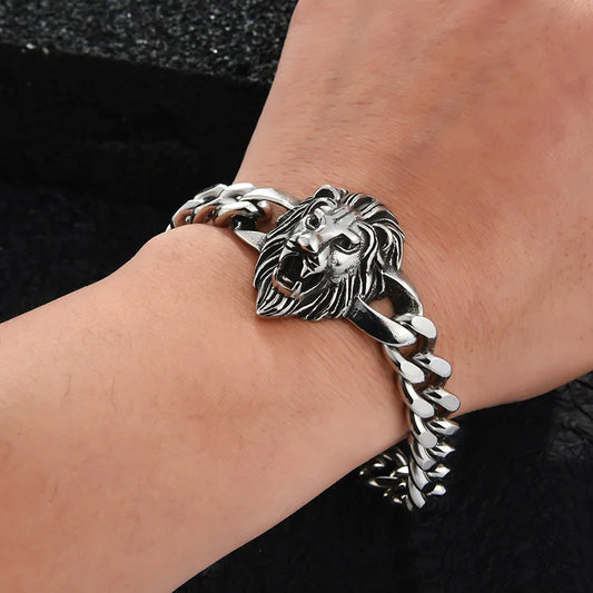 Lion Stainless Steel Bracelet Punk Rock Creative Men's Bracelet Student Jewelry Men's Accessories Gift for Boyfriend - Ellianto fashion Men's