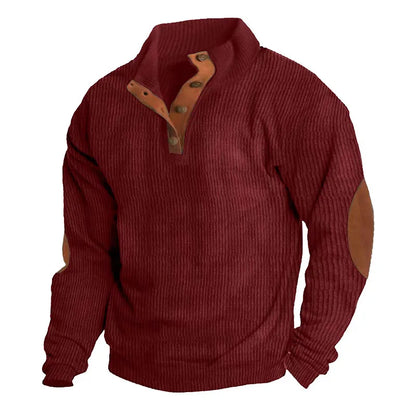Spring-Autumn Stand-Collar Sweatshirt – Comfortable Patchwork Corduroy and Effortless Casual Style for the Modern Gentleman