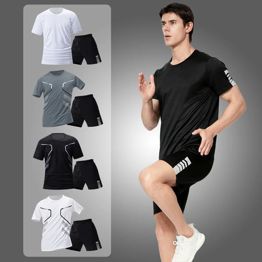 Men’s 2-Piece Sports Quick-Dry Set – Lightweight Round-Neck Shirt & Joker Stretch Shorts for Comfortable Running, Fitness, and Badminton Performance