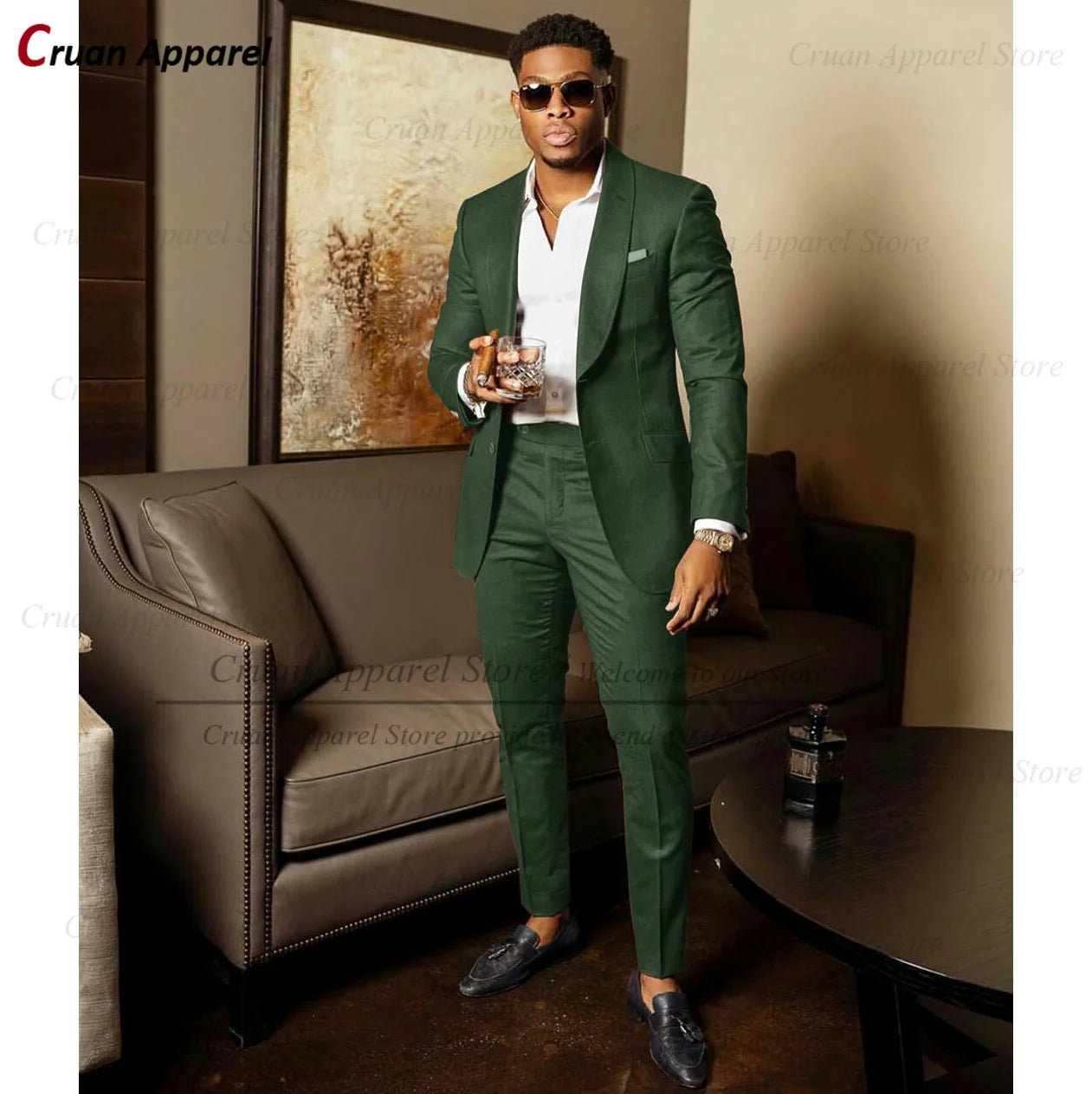 2025 Green Suits for Men Tailor-made Groom Wedding Suits Tuxedo Best Man Blazer Pants 2 Pieces Trendy Fashion Marriage Costume - Ellianto fashion Men's