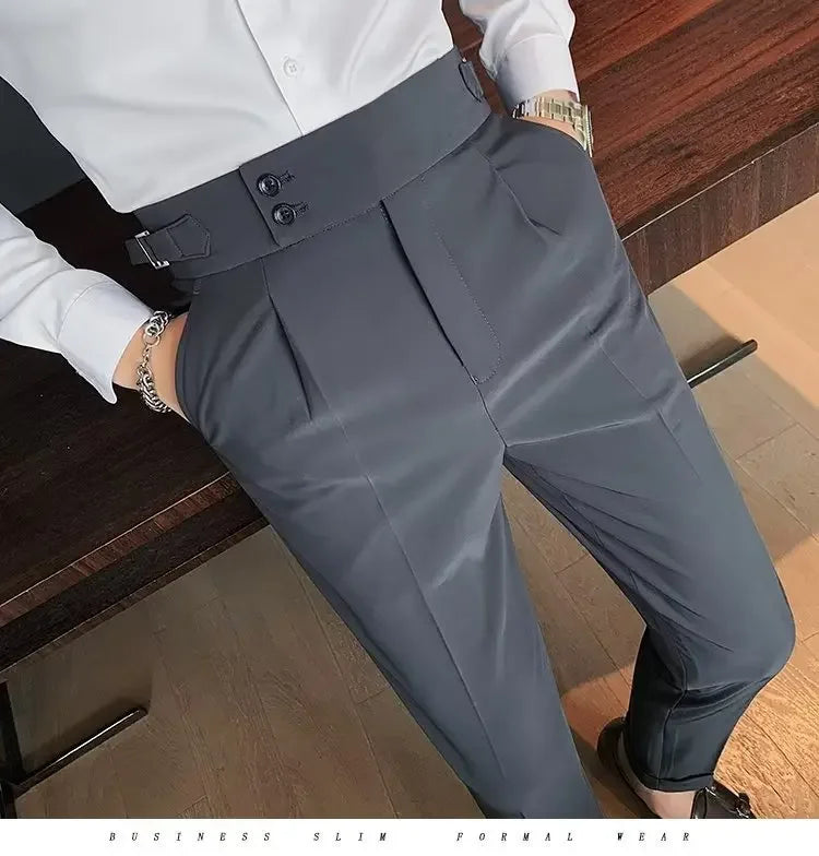 AutumnCasualTrousersMenStraight-LegNarrow-FitHigh-WaistedSlimsBritishStyleSuit Pants BusinessAttire - Ellianto fashion Men's