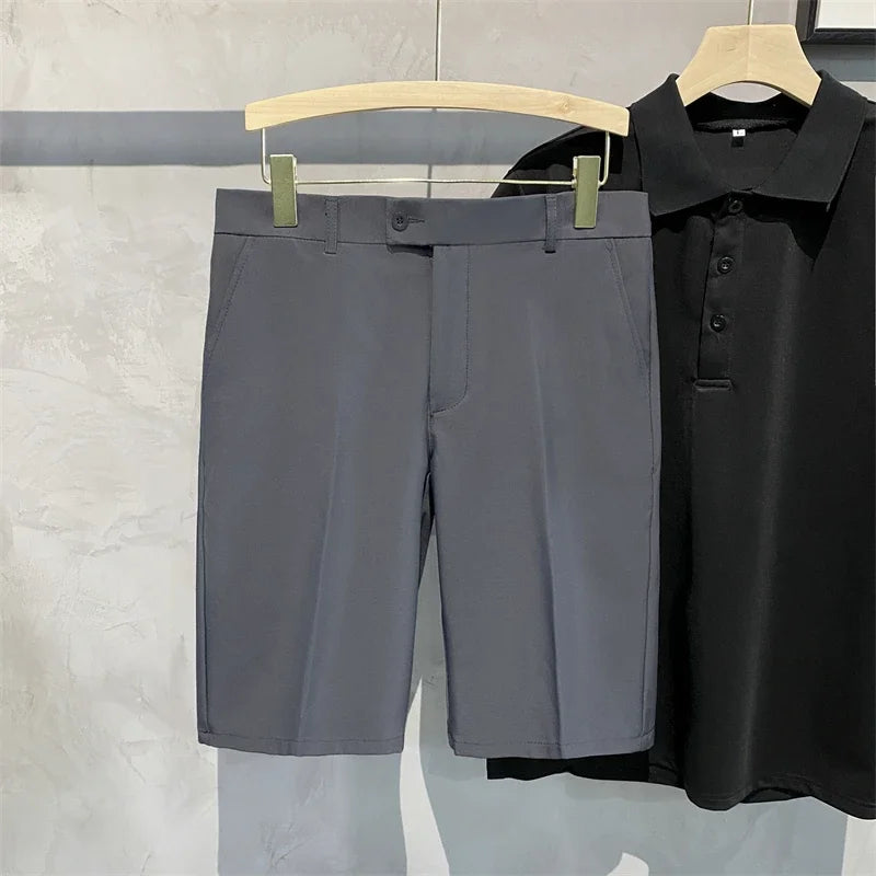 Chino Shorts Men Front Pleated Shorts Casual Bermuda Work Wear Shorts Korean Fashion Pants For Summer - Ellianto fashion Men's