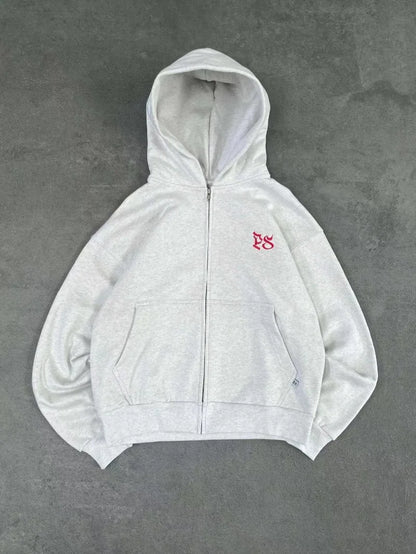 American retro casual letter oversized hoodie men's Y2k clothing loose Harajuku zipper long sleeved sweatshirt for couples