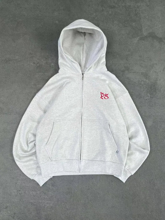 American retro casual letter oversized hoodie men's Y2k clothing loose Harajuku zipper long sleeved sweatshirt for couples