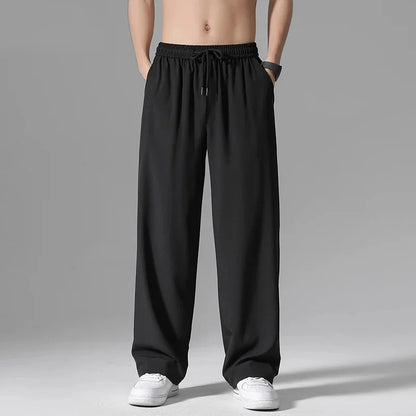 Casual Ice Silk Pants For Men 2025 Summer New Ultra-Thin Quick-Drying Air Conditioner Loose-Fit Versatile Straight-Leg Long Pant - Ellianto fashion Men's
