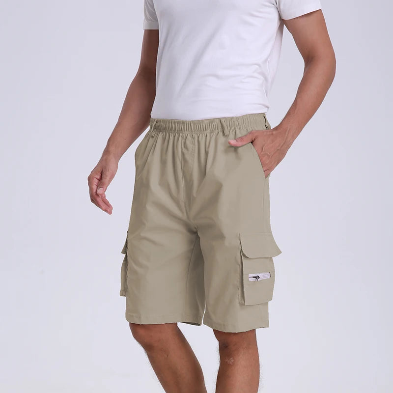 Men's Tactical Shorts Summer Casual Cargo Shorts Knee-length Multi-pockets Elastic Waist Work Hiking Overalls Short Pants Male - Ellianto fashion Men's