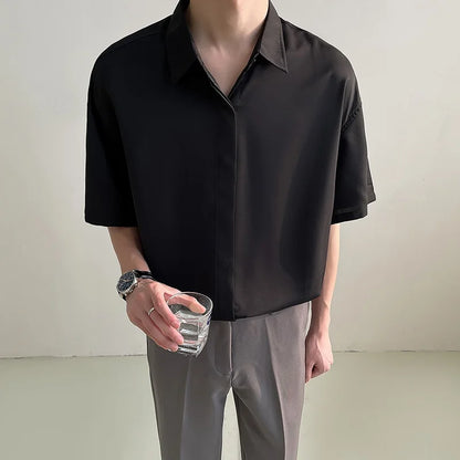 ort Sve Ice Silk irt Men's Casual Drapey Pure Color No Ironing Required Summer Faionable Youthful Stand Fit irt - Ellianto fashion Men's