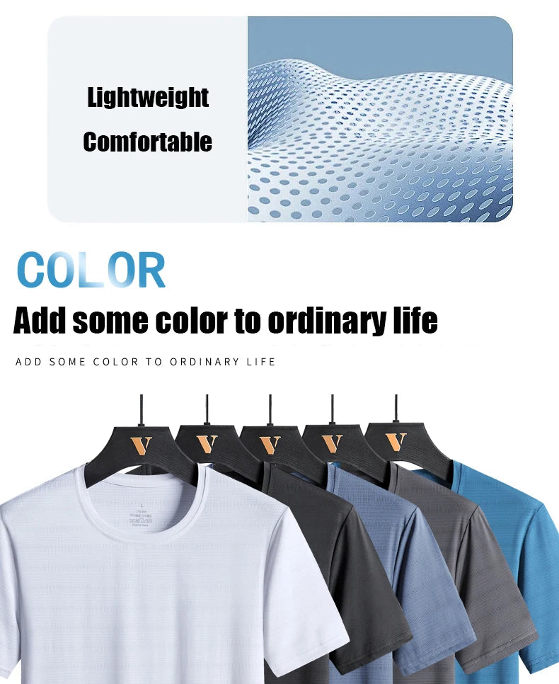 CHRLCK Plus Size Summer Ice Silk Short Sleeve T-Shirt Men's Loose Thin Sports T-shirt For Seniors Outdoor Fitness Casual T-shirt - Ellianto fashion Men's