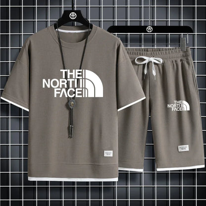 Set 2025 Summer Fashion Men's Korean-style sportswear set: short-sleeved T-shirt + Casual men's jogging pants and sports Shorts 2-pi - Ellianto fashion Men's