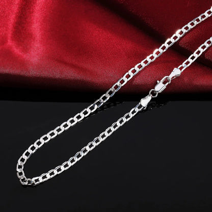 Men's 925 Sterling Silver Necklace 2/4/6/8/10/12MM 40-75cm Face Chain Necklace Lobster Clasp Men And Women Engagement Jewelry - Ellianto fashion Men's