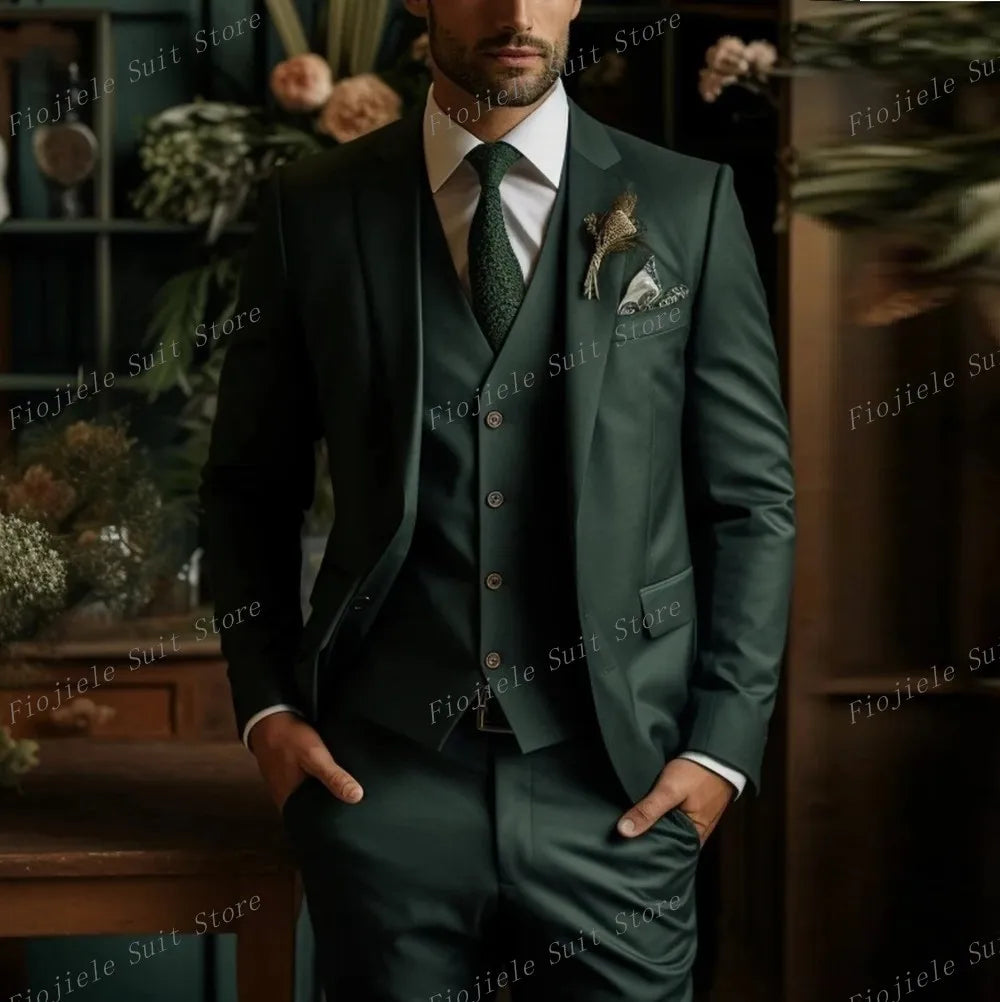 New Beige Business Suit Men Tuxedos Groom Groomsman Prom Wedding Party Formal 3 Piece Set Jacket Vest Pants - Ellianto fashion Men's