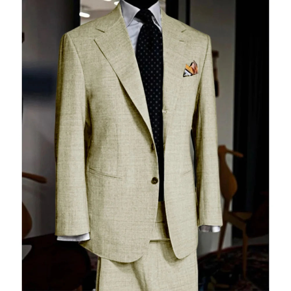 British Style light colour Men Suit 2 Piece Jacket Pants Summer Linen Comfortable Suit Jacket Banquet Wedding Dress Tailor made - Ellianto fashion Men's