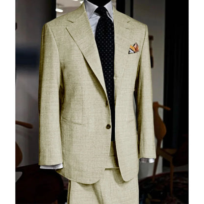British Style light colour Men Suit 2 Piece Jacket Pants Summer Linen Comfortable Suit Jacket Banquet Wedding Dress Tailor made - Ellianto fashion Men's