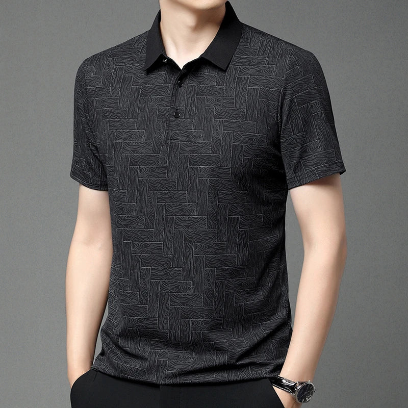2025Summer New Men's Business Print Short Sleeved POLO Shirt Comfortable and Cool Casual Fashion T-shirt - Ellianto fashion Men's