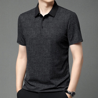 2025Summer New Men's Business Print Short Sleeved POLO Shirt Comfortable and Cool Casual Fashion T-shirt - Ellianto fashion Men's